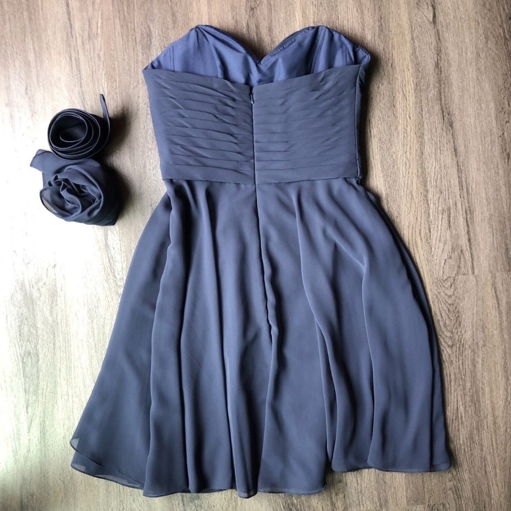 Mori Lee Strapless Slate Blue Cocktail Dress - Picture 5 of 10